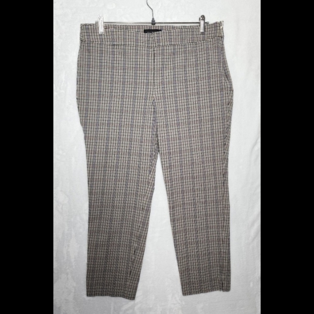 Talbots Chatham Ankle Pants Size 14 Neutral Plaid Side Zip Stretch Workwear